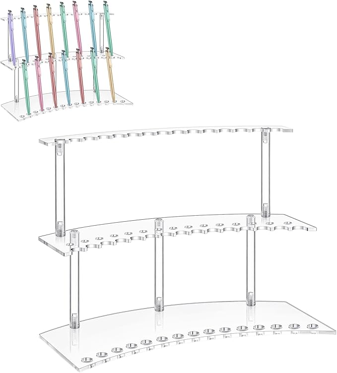 Zourane Acrylic Pen Display Stand, 2-Tier 30 Slot 1.3cm Wide Pen Holder Organizer for Fountain Pens, Makeup Brushes, Art Supplies | for Office, Home, Classroom, Craft Fairs
