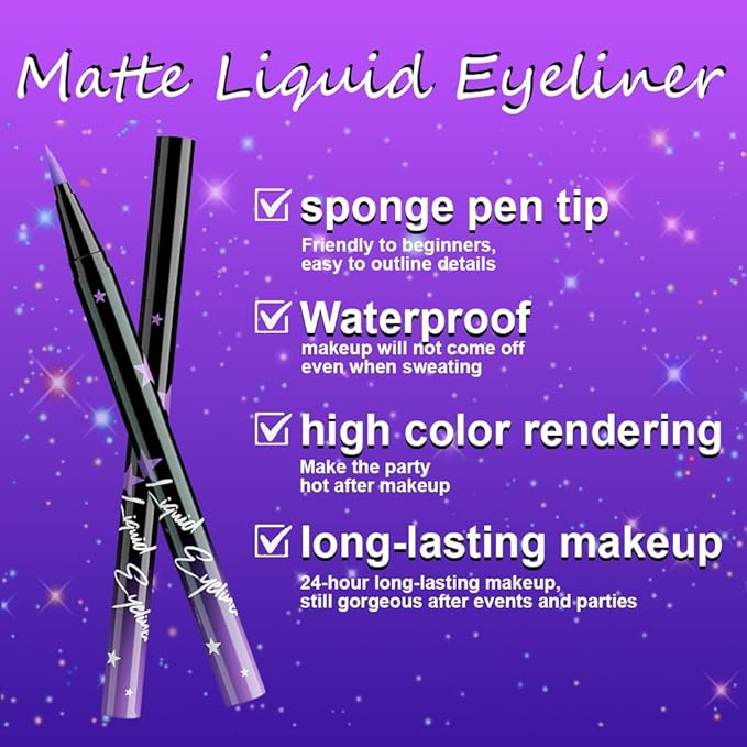 evpct Lavender Purple Matte Liquid Eyeliner Waterproof Smudge Proof, Purple Eye Liner Liquid Liner for Face Body Paint, Long-lasting Eyeliner Waterline Thin Quick-dry Eyeliners Eye Makeup Stay all Day