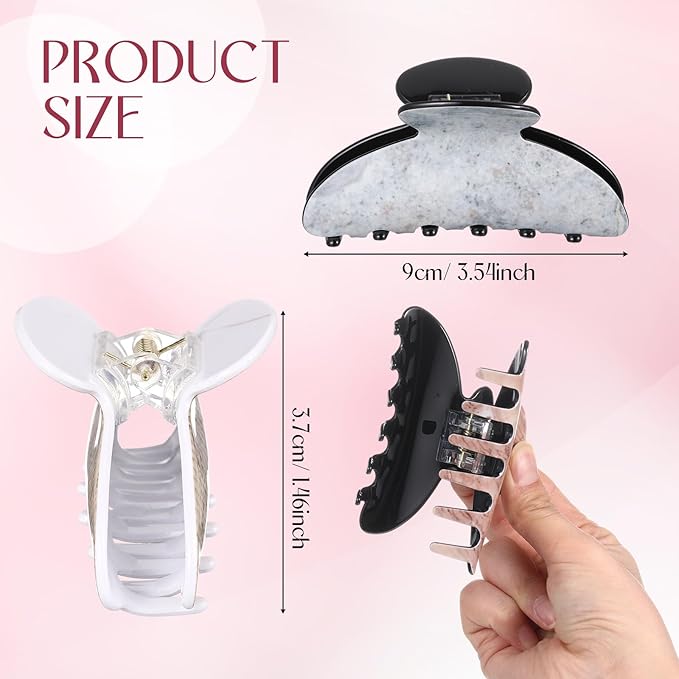 8 Pcs Large Acrylic Hair Claw Clips for Women Non-slip Strong Hold Jaw Clamps for Thick Thin Hair (Marble,Soft Color)