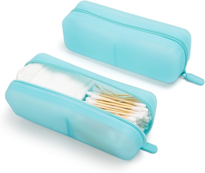 Cotton Pad Swab Travel Case – 2-in-1 Portable Waterproof Qtips Dispenser for Cotton Square Pad & Qtip, Floss, Bobbi Pin, Nail Kit, Hair Accessories Organizer TSA Compliance (Blue)