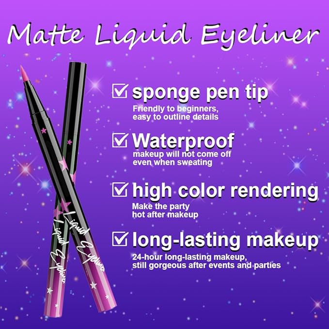 evpct Purple Matte Liquid Eyeliner Waterproof Smudge Proof, Purple Eye Liner Liquid Liner for Face Body Paint, Long-lasting Eyeliner Waterline Thin Quick-dry Eyeliners Pencil Eye Makeup Stay all Day