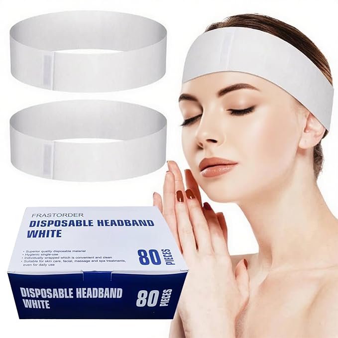 Disposable Spa Headbands for Women - Individually Wrapped Stretch Non-Woven Facial Headbands for Skincare, Makeup & Esthetician Supplies(White, 80 Count)