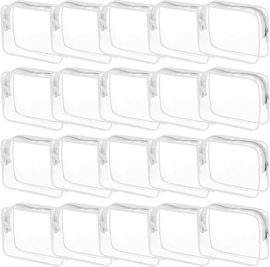 20 Pack Clear Cosmetics Bags for Women Men Waterproof Toiletry Bags PVC Makeup Bags Organizer Case with Zipper for Travel Bathroom (20 White(Large))
