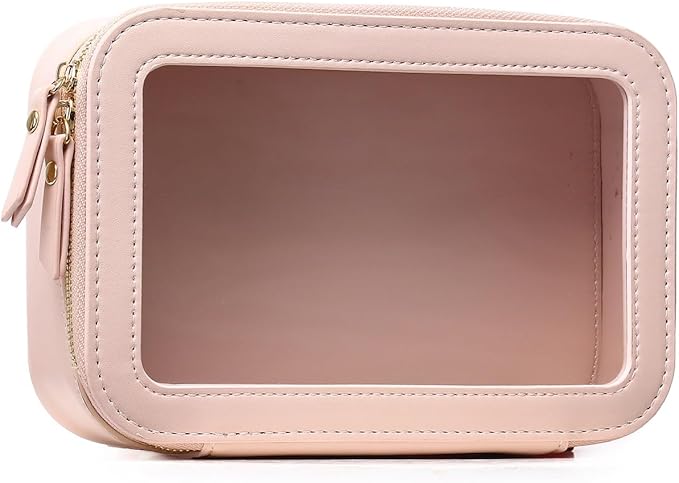 Clear Makeup Bag Small Cosmetic & Toiletry Bag Waterproof Travel Case Women's Pouch Organizer Makeup Bag for Car with Zipper (Pink, Small-1)