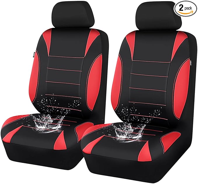 CAR PASS Neoprene Wetsuit Seat Covers, Waterproof Car Seat Covers Front with 5mm Composite EVA, Universal Fit for Car,Sedan, SUV TrucksAnti Slip, Airbag Compatible(Black and Red
