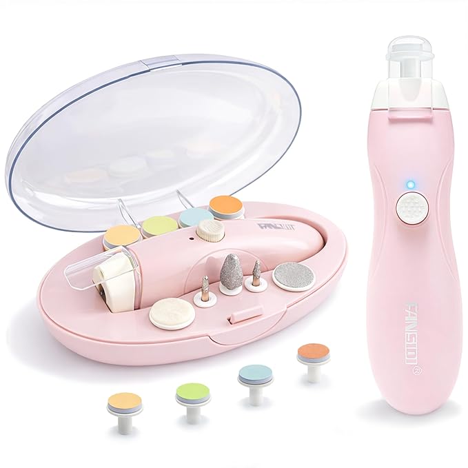 Fansidi Rechargeable Baby Nail Trimmer with Stepless Speed Control, Safe Electric Baby Nail File for Newborns, Infants & Toddlers, 8100RPM, LED Light, Dust Shield, Adult Nail Care Set,Warm Blush Pink