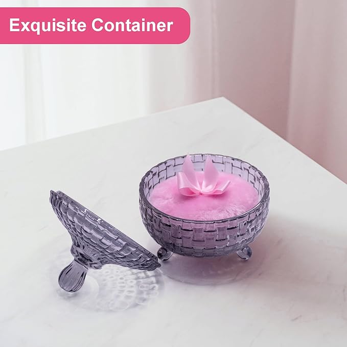 5 Pieces Large Body Powder Puff and Powder Container, Crystal Case for Dust Puff, Powder applicator with Box for Face and Body (Grey, Woven Pattern)
