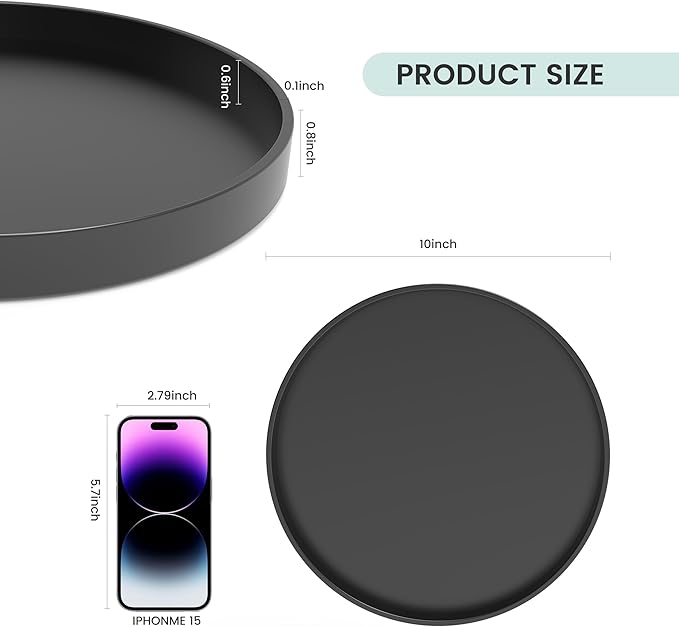 2 Pack 10" Bathroom and Vanity Tray, ABS Bathroom Counter Organizer， Coffee Table Decor for Perfume, Candles, Keys &More. Kitchen Countertop Organizer, Decorative Tray Soap Holder, Black