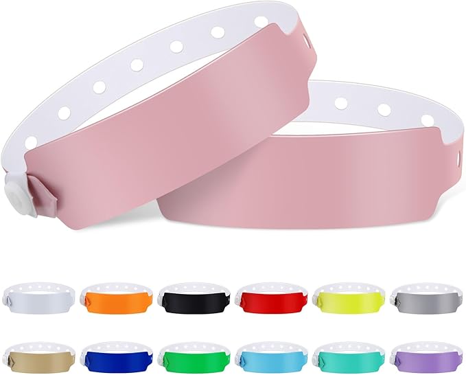 100pcs Colored Vinyl Wristbands, Waterproof & Security Wristbands for Events, Pool Parties & Outdoor Sports (Pink)