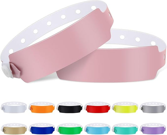 100pcs Colored Vinyl Wristbands, Waterproof & Security Wristbands for Events, Pool Parties & Outdoor Sports (Pink)