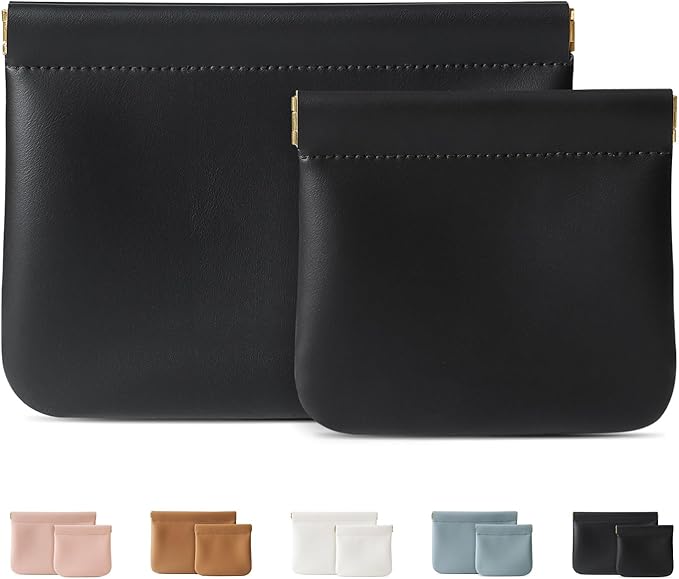 2 Pack Small Makeup Bag for Women, New Organosilicon Super Fiber Leather Mini Cosmetic Bag for Travel, Coin Purse Organizer Storage Pouch (Black)