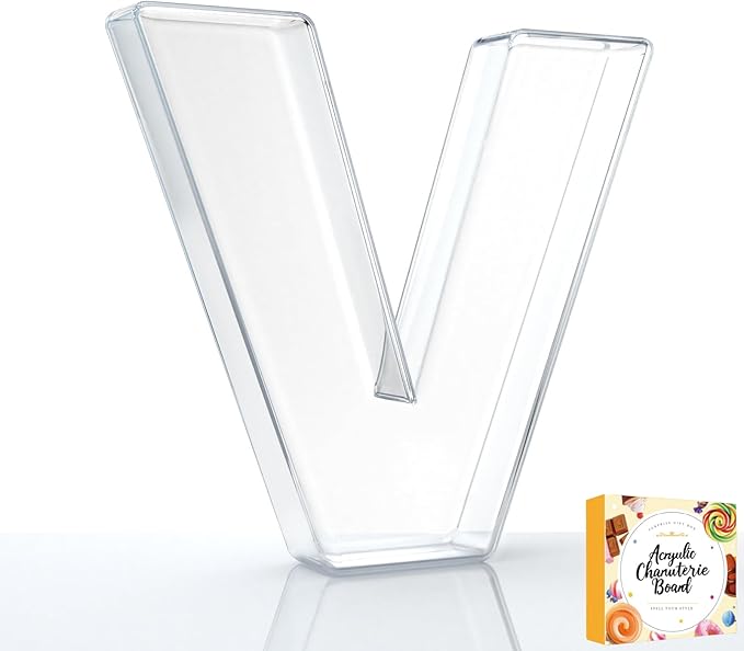 10" Acrylic Charcuterie Letters Fillable Tray, Reusable Alphabet Number Shaped Serving Plates for Charcuterie Board, Display Fruit, Candy, Cake, Party Decor, Birthday, Anniversary（V）