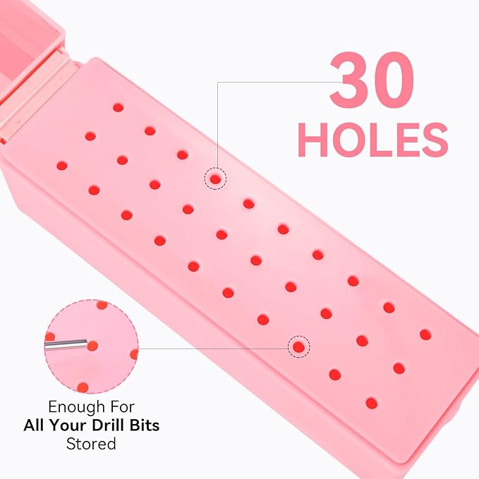 Makartt Nail Drill Bits Holder,Dustproof Stand Displayer Organizer Container Case 30 Holes drill bit holder nail tech Professional Nail art Tools(Not Inlcude Drill Bits,Light Pink)