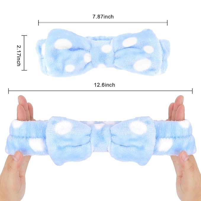 CIEHER Spa Headbands for Bachelorette Party Favors, 8 Pcs Blue Dot Spa Headbands for Bride & Bridesmaid, Bachelorette Gifts for Bride's Skincare & Makeup
