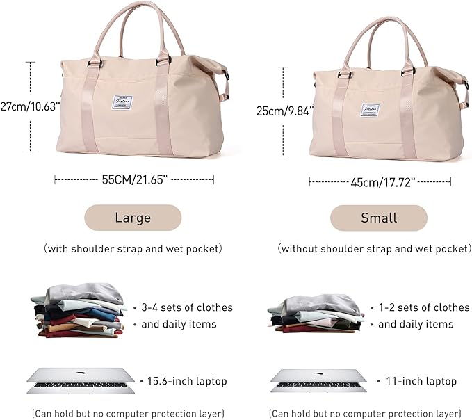 HYC00 Travel Duffel Bag,Carry-on Overnight Weekender Bags for Women,Sports Tote Gym Bag with Wet Pocket