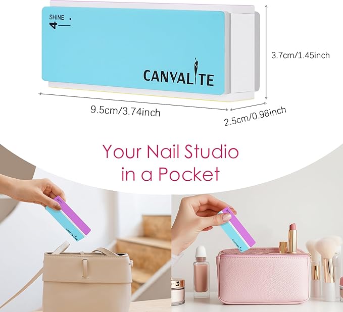 Canvalite Nail Files and Buffers, Shapes/Smooths/Shines Multi-Functional File & Polishing Buffing Block with 100/180 Grit Emery Boards, 14pcs Manicure Kit Natural Nail Care