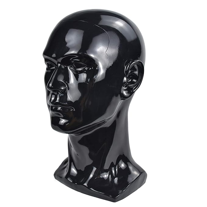 Ba Sha PVC Mannequin Head Black Male Manikin Dummy Stand Model Display Hat Scarf Wigs Hair Glasses Hat Beauty Styling Tool with Mount Hole