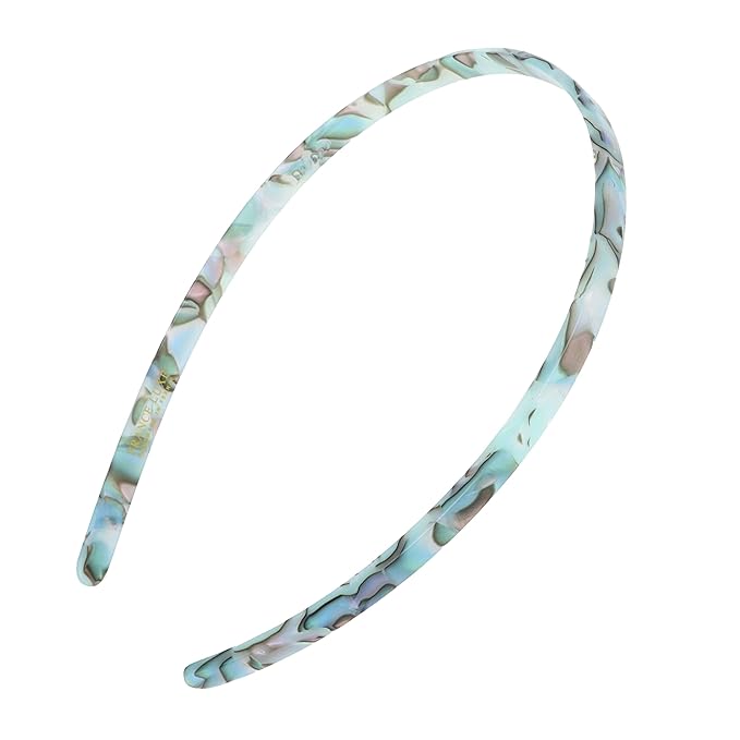 Blue Headband for Women, 1/4" Ultracomfort Thin Headband, South Sea Faux Shell, Flexible Plastic, No Slip Gentle Teeth, All-Day Hold | France Luxe