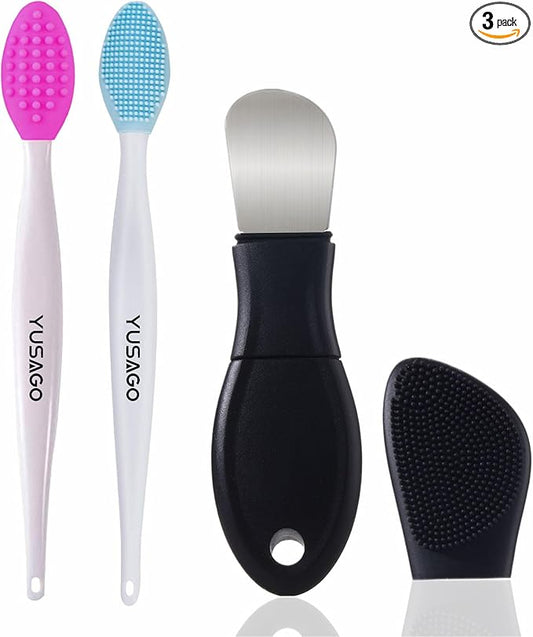Face Washing Brushes,Nose Blackhead Removal Tools,3Pcs Pore Cleaning Brush, Skin Scrubber Face Spatula,Double-headed Blackhead Extractor Pimple Extractor,Face Scraper for Deep Cleansing (Black)