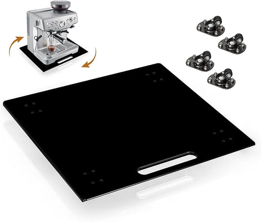 360° Sliding Tray for Coffee Maker & Kitchen Appliances - Silent Rubber Wheels, Acrylic Organizer Tray for Under Cabinet - Space Saving Countertop Accessory, 13x14 Inch (Black)