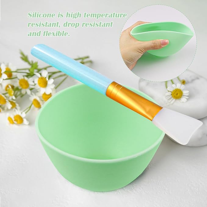 Silicone Face Mask Mixing Bowl Set, Microwavable Silicone Facial Mud Bowl with Bowl Stick Spatula, Face Mask Applicator, Cosmetic Beauty Tool for Home Salon