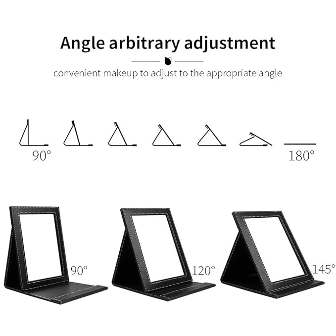 DUcare Folding Mirror Portable Travel PU Portable Adjustable Rectangular Ultrathin Vanity Mirror with Stand, for Travel, Camping,Home