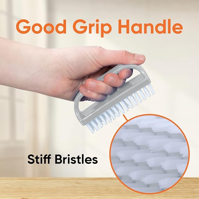 Superio Stiff Nail Brush Cleaner with Handle 6 Pack, Durable Scrub Brush, Clean Toes, Fingernails- Hand Scrubber- All-Purpose Cleaning Brush for Home, Kitchen, Work- Stiff Bristles (Black and White)