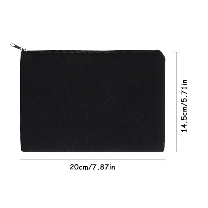 meekoo 16 Pack Blank Canvas Pouch Zipper Cosmetic Bag Bulk Plain Makeup Pouch Sublimation DIY Craft Multipurpose Travel Toiletry Bag for Makeup Cosmetic Stationary Storage Organizer(M,Black)