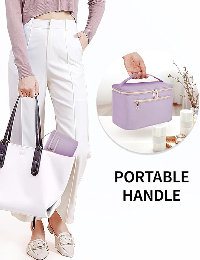 Wandering Nature Large Makeup Bag, Travel Make Up Organizer Cosmetic Brush Bags Case for Women in Fabric,Purple,Patent Pending