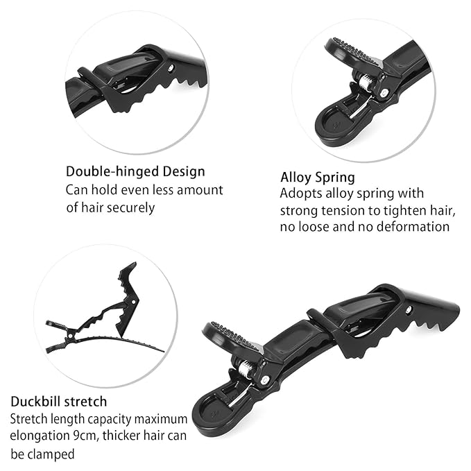 Rat Tail Comb Hair Clips Set: 3Pcs Rat Tail Combs, 7Pcs Alligator Clips (Black, Purple, Blue)