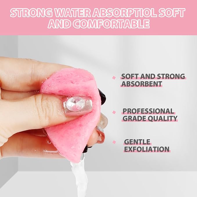 60-Count Compressed Facial Sponges With Container, Heart Shape Face Sponge, 100% Natural Pads for Cleansing, Massage, Pore Exfoliating Mask, Makeup Removal (Pink)