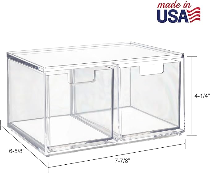STORi Chloe Space-Saving Clear Drawer Organizer (4 Tall Drawers) Sort Office, Kitchen, Beauty Supplies, Makeup, Pens, Jewelry, Stationary, Made in USA