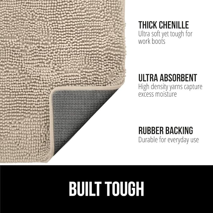 GORILLA GRIP SoakSTOPPER Dog Door Mat, 60x36 Machine Washable Rug Absorbent Doormat Captures Moisture Mud Dirt, Quick Dry Soft Chenille Entryway Rugs Indoor Entrance Mats for Dog Paws, Beige