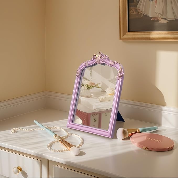 Pink Flower Bow Mirror - 13x10 Inch Perfect Elegant Decorative Accent, Wall-Mounted Tabletop Makeup Mirror for Nursery Baby Room Bedroom Decor
