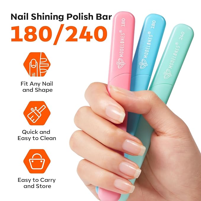 Modelones Nail Files, 3 PCS Crystal Glass Nail Files with 180/240 Grit – Double-Sided Reusable Fingernail Buffers & Cuticle Remover for Home, Travel, and Salon Manicure