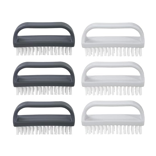 Superio Stiff Nail Brush Cleaner with Handle 6 Pack, Durable Scrub Brush, Clean Toes, Fingernails- Hand Scrubber- All-Purpose Cleaning Brush for Home, Kitchen, Work- Stiff Bristles (Black and White)