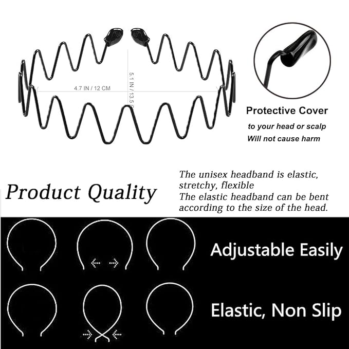 3pcs Metal Headband Set for All Hair Types – Wave Zig Zag & Wide Smooth Hhair Bands For Yoga Washing Face Driving Sport Work & Daily Use Perfect Styling Gift for Men Women Boys Girls