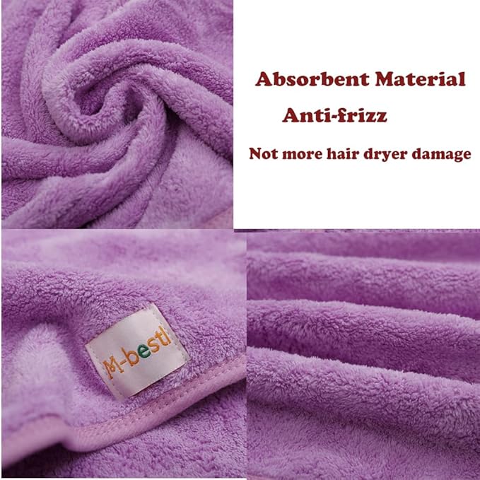 2 Pack Microfiber Hair Towel Wrap,Hair Drying Towel with Button,Absorbent Head Towel to Dry Hair Quickly (Purple)