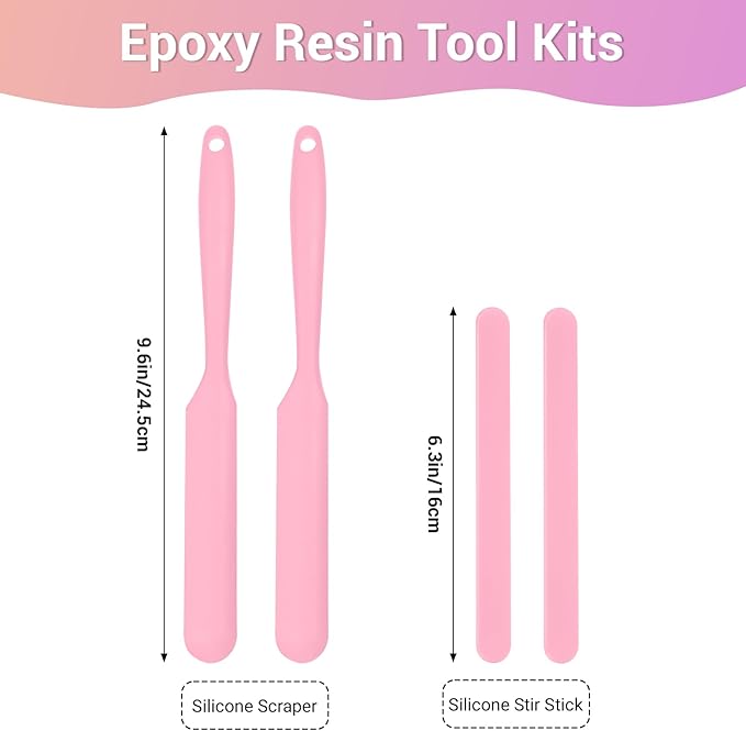 Gartful Silicone Stir Sticks Kit for Epoxy, 2pcs Spatula Scraper, 2pcs Large Silicone Resin Stirring Sticks, Reusable DIY Craft Tool for Mixing Resin, Paint, Waxing, Liquid, Set of 4, Pink
