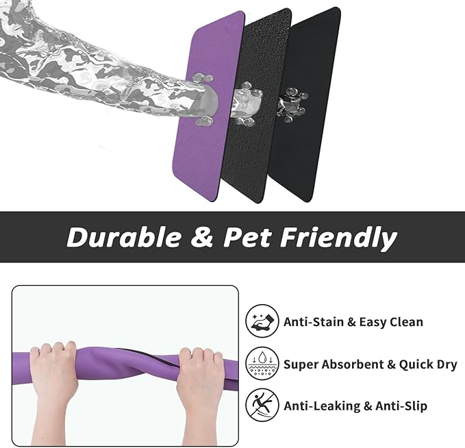Dog Food Mat - Absorbent Cat Mat for Food and Water, No Stains Pet Feeding Bowl Mat, Easy to Clean Pet Placemats, Quick Dry Dog Water Dispenser Mat for Messy Drinkers | Purple 18"x34"