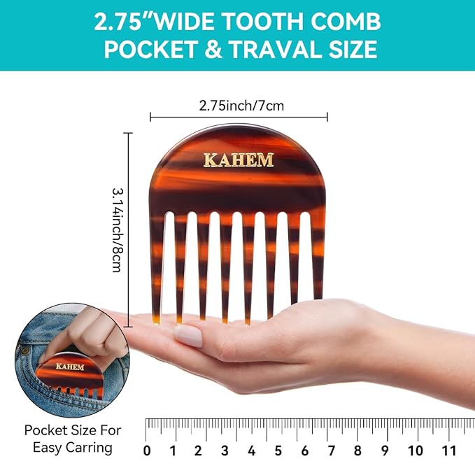 2-Pack Handcrafted Acetate Wide Tooth Combs for Curly Hair - Professional Detangling Combs for Wet & Dry Hair, Ideal for All Lengths - 3.14" Small Size, Eco-Friendly Material