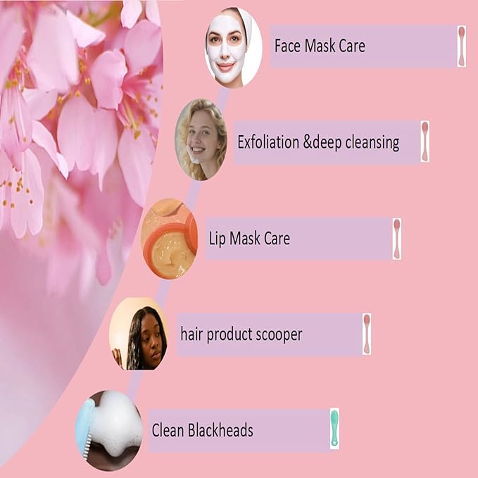 Silicone Cleansing Brush 2pcs(Pink),Mask Applicator and Skincare for Pore Cleansing，Exfoliating Face Scrubber,Makeup Removal Brush