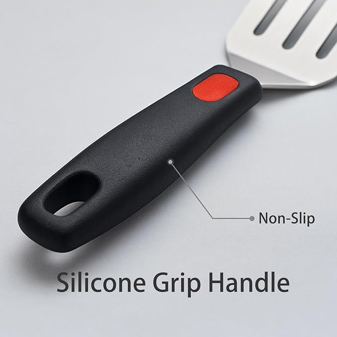 2Pcs Stainless Steel Spatula Set, Metal Turners for Kitchen Use, Metal Cooking Utensils for Cast Iron Skillet with Silicone Handle, Spatula Flipper for Frying Egg, Brownie, Cookies or Pancake