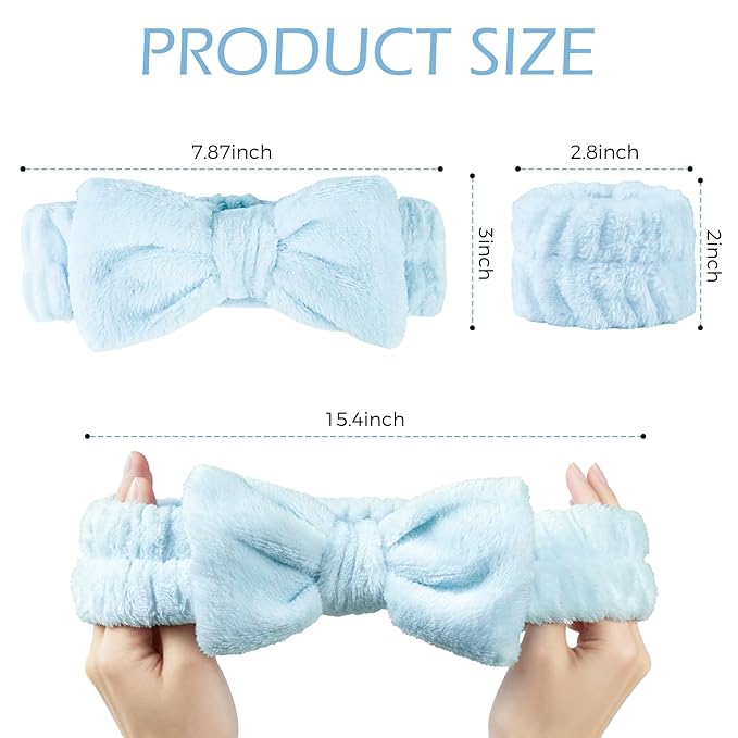 Fmeida Spa Headband and Wristband Set for Washing Face Skincare Headband Grey,3 Pack