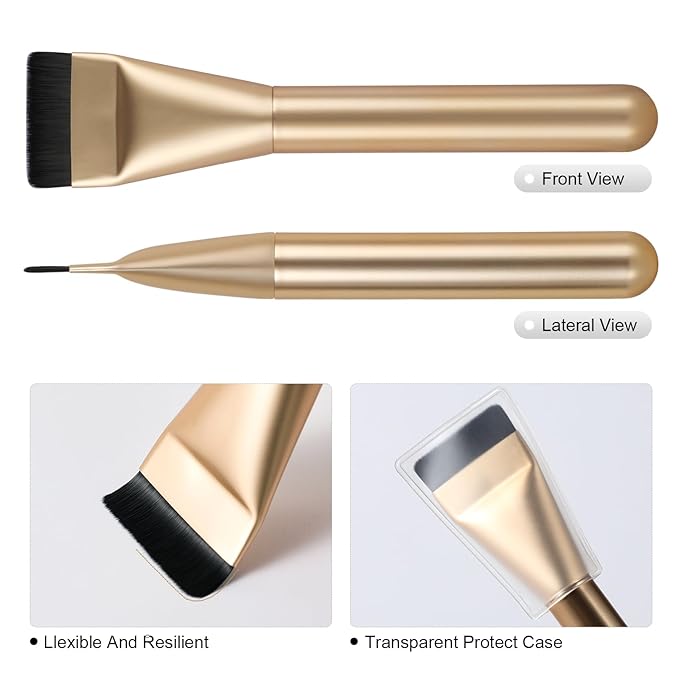 2Pcs Flat Foundation Brush,Face Mask Brush Makeup Spatula Facial Brush for Liquid Foundation Mask,Premium Face Korean Makeup Brush for Blending Cream (Silver&Champagne)