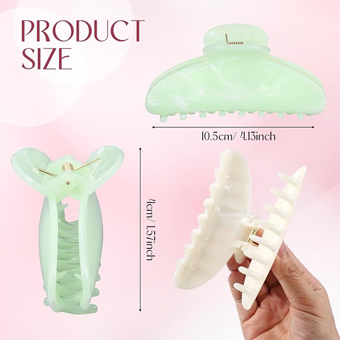 8 Pcs Large Acrylic Hair Claw Clips for Women Non-slip Strong Hold Jaw Clamps for Thick Thin Hair(Marble,Sweet Color)