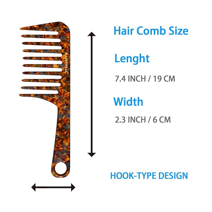 D1 | wide tooth comb 7.4"for easy portability. Suitable for Women's/girl curly, curly and tight hair, the short handle design is easy to carry. Acetate comb (Tortoise A)