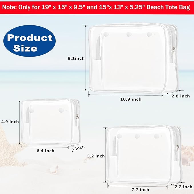 Clear Insert Bag Accessories for Beach Tote Bag, Clear Travel Storage Inner Pouch for Cosmetic, Toiletry & Makeup Brush Organizer Divider