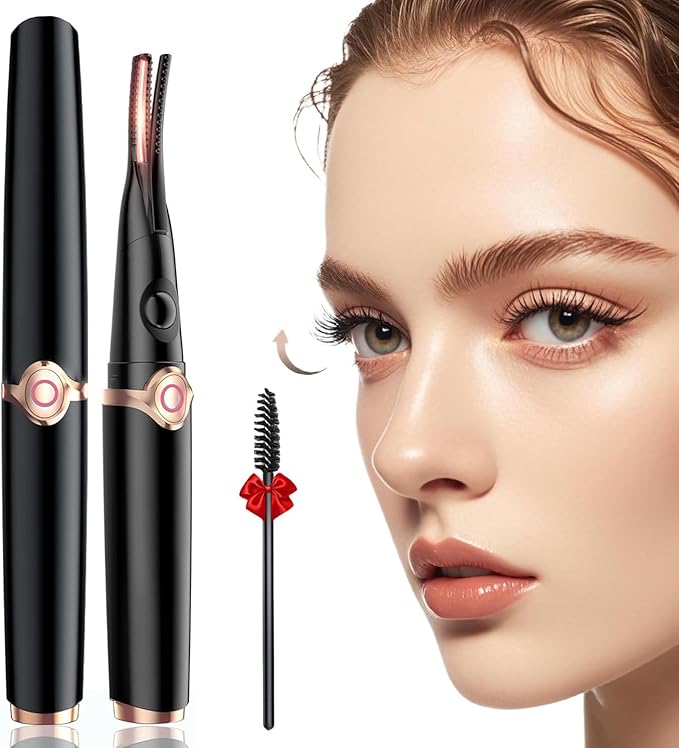 Heated Eyelash Curler - 2-in-1 Clip-Type Design, 3 Temperature Modes, USB Rechargeable Electric Eyelash Curler, Natural Curling 24H Long-Lasting Curl, Gift for Women & Girls, Shiny Black A