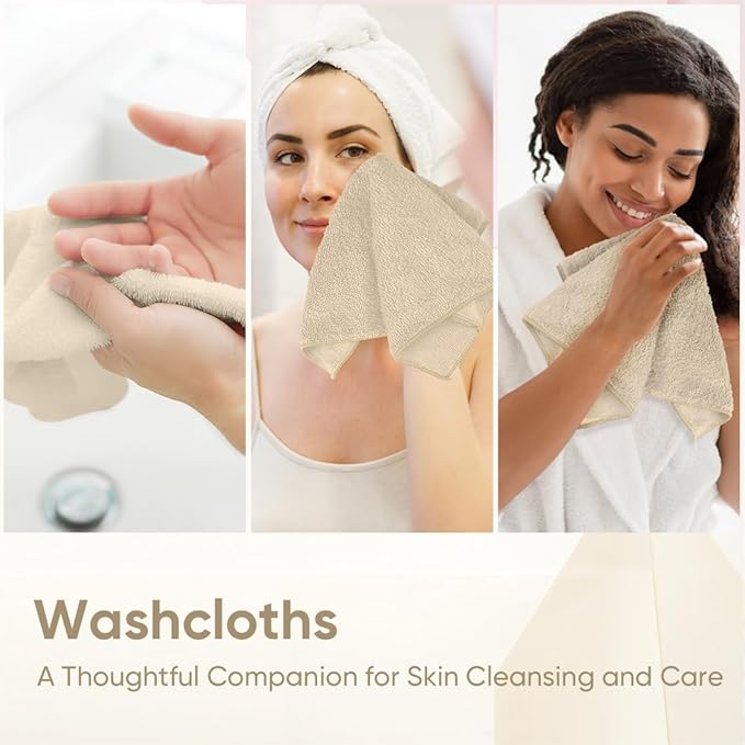 HOMEXCEL Microfiber Washcloths 12 Pack, Highly Absorbent and Soft Face Towel, Multi-Purpose Wash Cloths for Bathroom, Gym, Hotel, Spa and Kitchen, Multicolor 12x12 Inch, Brown